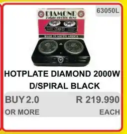 KitKat Cash and Carry HOTPLATE DIAMOND 2000W D/SPIRAL BLACK offer