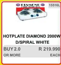KitKat Cash and Carry HOTPLATE DIAMOND 2000W D/SPIRAL WHITE offer