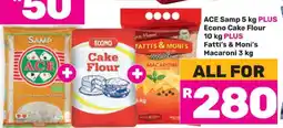 Game ACE Samp 5 kg PLUS Econo Cake Flour 10 kg PLUS Fatti's & Moni's Macaroni 3 kg offer