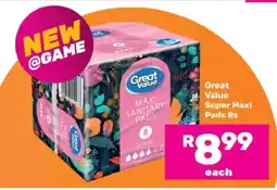 Game Great Value Super Maxi Pads 8s offer