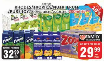 KitKat Cash and Carry RHODES/TROPIKA/NUTRI FRUIT/PURE JOY 100% Juice Assorted 200ml 6s offer