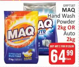 KitKat Cash and Carry MAQ Hand Wash Powder 2kg OR Auto 2kg offer