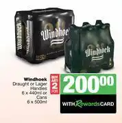 Spar Tops Windhoek Draught Or Lager Handies 6 x 440ml Or Cans 6 x 500ml-For 2 offer
