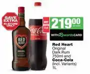 Spar Tops Red Heart Original Dark Rum 750ml & Coca Cola 1L-Both For offer
