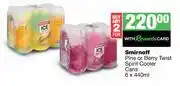 Spar Tops Smirnoff Pine Or Berry Twist Spirit Cooler Cans-For 2 x 6 x 440ml offer