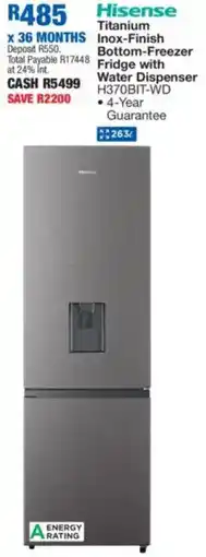 OK Furniture Hisense Titanium Inox-Finish Bottom-Freezer Fridge with Water Dispenser offer