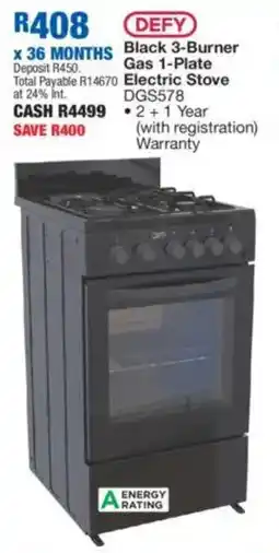 OK Furniture DEFY Black 3-Burner Gas 1-Plate Electric Stove offer