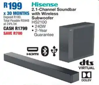 OK Furniture Hisense 2.1-Channel Soundbar with Wireless Subwoofer offer