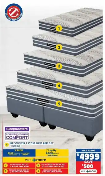 Russells Sleepmasters brooklyn 152cm firm bed set offer