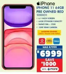 Russells iPhone 11 64GB Pre Owned Red offer
