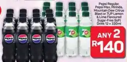 Pick n Pay Hypermarket Pepsi Regular Pepsi Max, Mirinda, Mountain Dew Citrus Blast or 7UP Lemon & Lime Flavoured Sugar-Free Soft Drink offer