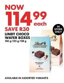 Woolworths LINDT CHOCO WAFER BOXES offer
