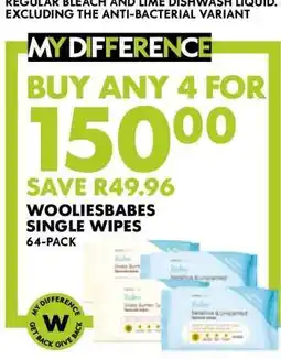 Woolworths WOOLIESBABES SINGLE WIPES offer