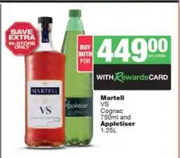Spar Tops Martell VS Cognac 750ml and Appletiser 1.25L offer