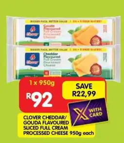 Shoprite Clover Cheddar/Gouda Flavoured Sliced Full Cream Processed Cheese 950g each offer