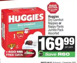 Spar Huggies Dry Comfort Nappies or Nappy Pants Jumbo Pack Assorted offer