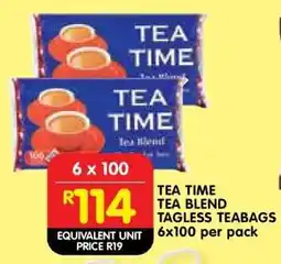 Shoprite TEA TIME TEA BLEND TAGLESS TEABAGS 6x100 per pack offer