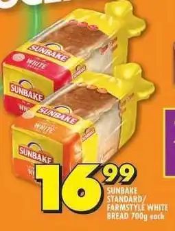 Shoprite SUNBAKE STANDARD/FARMSTYLE WHITE BREAD 700g offer