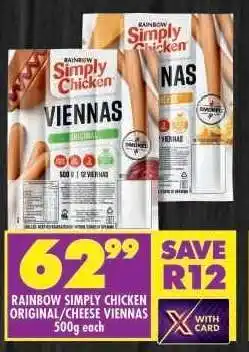 Shoprite RAINBOW SIMPLY CHICKEN ORIGINAL/CHEESE VIENNAS offer