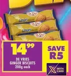 Shoprite DE VRIES GINGER BISCUITS 200g each offer