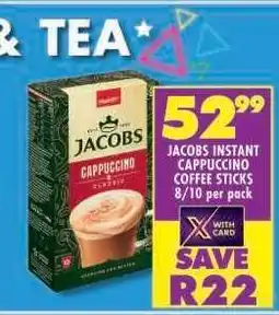 Shoprite JACOBS INSTANT CAPPUCCINO COFFEE STICKS 8/10 per pack offer