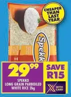 Shoprite Spekko Long Grain Parboiled White Rice 2kg offer