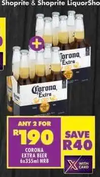 Shoprite CORONA EXTRA BEER 6x355ml NRB offer