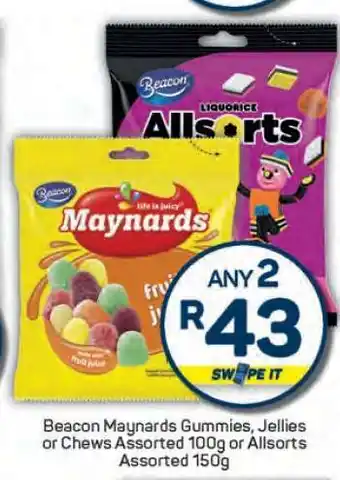 Pick n Pay Beacon Maynards Gummies, Jellies or Chews Assorted 100g or Allsorts Assorted 150g offer