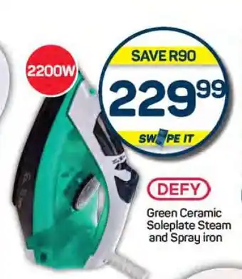 Pick n Pay DEFY Green Ceramic Soleplate Steam and Spray Iron offer