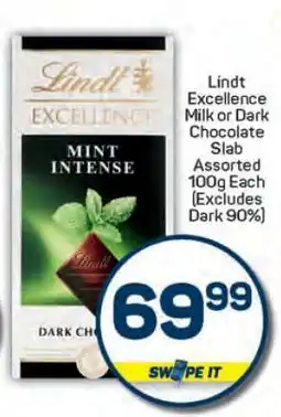 Pick n Pay Lindt Excellence Milk or Dark Chocolate Slab offer
