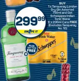 Pick n Pay Tanqueray London Dry Gin Assorted 750ml + Schweppes Indian Tonic Water offer