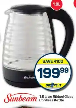 Pick n Pay Sunbeam 1.8 Litre Ribbed Glass Cordless Kettle offer