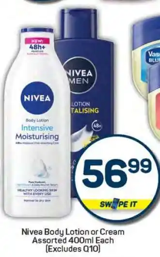 Pick n Pay Nivea Body Lotion or Cream Assorted 400ml Each offer