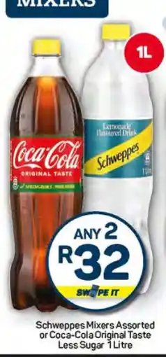 Pick n Pay Schweppes Mixers Assorted or Coca-Cola Original Taste Less Sugar 1 Litre offer