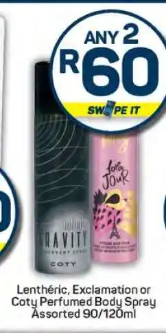 Pick n Pay Lenthéric, Exclamation or Coty Perfumed Body Spray offer