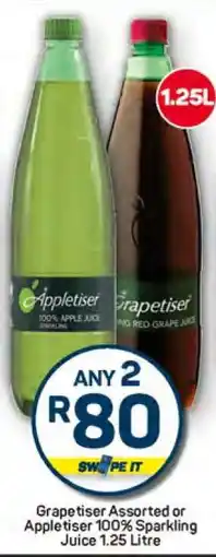 Pick n Pay Grapetiser Assorted or Appletiser 100% Sparkling Juice 1.25 Litre offer