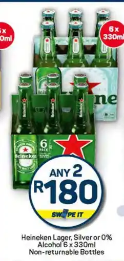 Pick n Pay Heineken Lager, Silver or 0% Alcohol 6 x 330ml offer