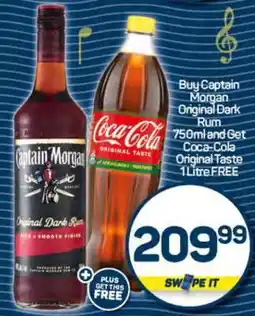Pick n Pay Captain Morgan Original Dark Rum 750ml + Coca-Cola Original Taste 1 Litre offer