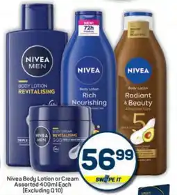 Pick n Pay Nivea Body Lotion or Cream Assorted 400ml Each (Excluding Q10) offer