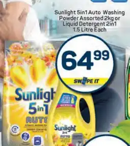 Pick n Pay Sunlight 5in1 Auto Washing Powder Assorted 2kg or Liquid Detergent 2in1 1.5 Litre Each offer