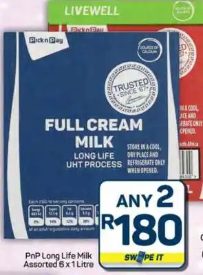 Pick n Pay Hypermarket PnP Long Life Milk Assorted 6 x 1 Litre offer