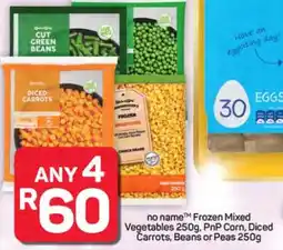 Pick n Pay Hypermarket no name Frozen Mixed Vegetables 250g, PnP Corn, Diced Carrots, Beans or Peas 250g offer