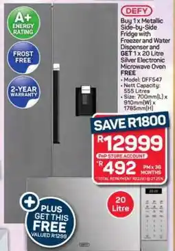 Pick n Pay Hypermarket Metallic Side-by-Side Fridge with Freezer and Water Dispenser offer