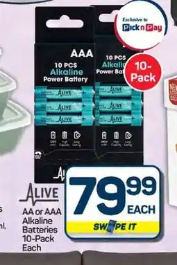 Pick n Pay Hypermarket ALIVE AA or AAA Alkaline Batteries 10-Pack offer