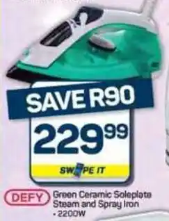 Pick n Pay Hypermarket DEFY Green Ceramic Soleplate Steam and Spray Iron offer