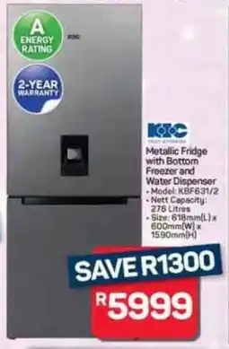 Pick n Pay Hypermarket KIC Metallic Fridge with Bottom Freezer and Water Dispenser offer