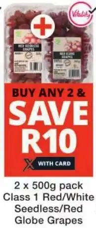 Checkers Class 1 Red/ White Seedless/ Red Globe Grapes offer