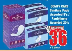 Boxer COMFY CARE Sanitary Pads Assorted 8’s / Pantyliners Assorted 20’s offer