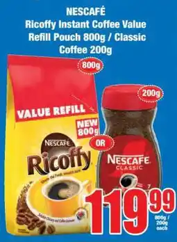 Boxer NESCAFÉ Ricoffy Instant Coffee Value Refill Pouch 800g / Classic Coffee 200g offer