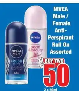 Boxer NIVEA Male / Female Anti-Perspirant Roll On Assorted offer